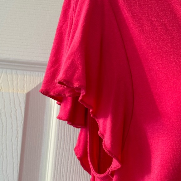 Chaps Flutter Sleeve V Neck Dark Pink Top Size Medium EUC Barbiecore Summer - Picture 3 of 4
